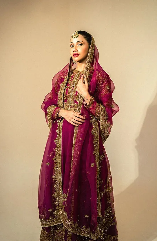 Purple Pakistani Bridal Dress in Sharara Kameez Style