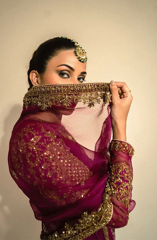 Purple Pakistani Bridal Dress in Sharara Kameez Style