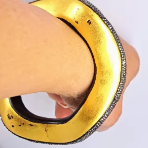 "Sparkle & Shine" Sz Med. Bracelet - Ebony, 24K Gold Leaf, Swarovski Pave'