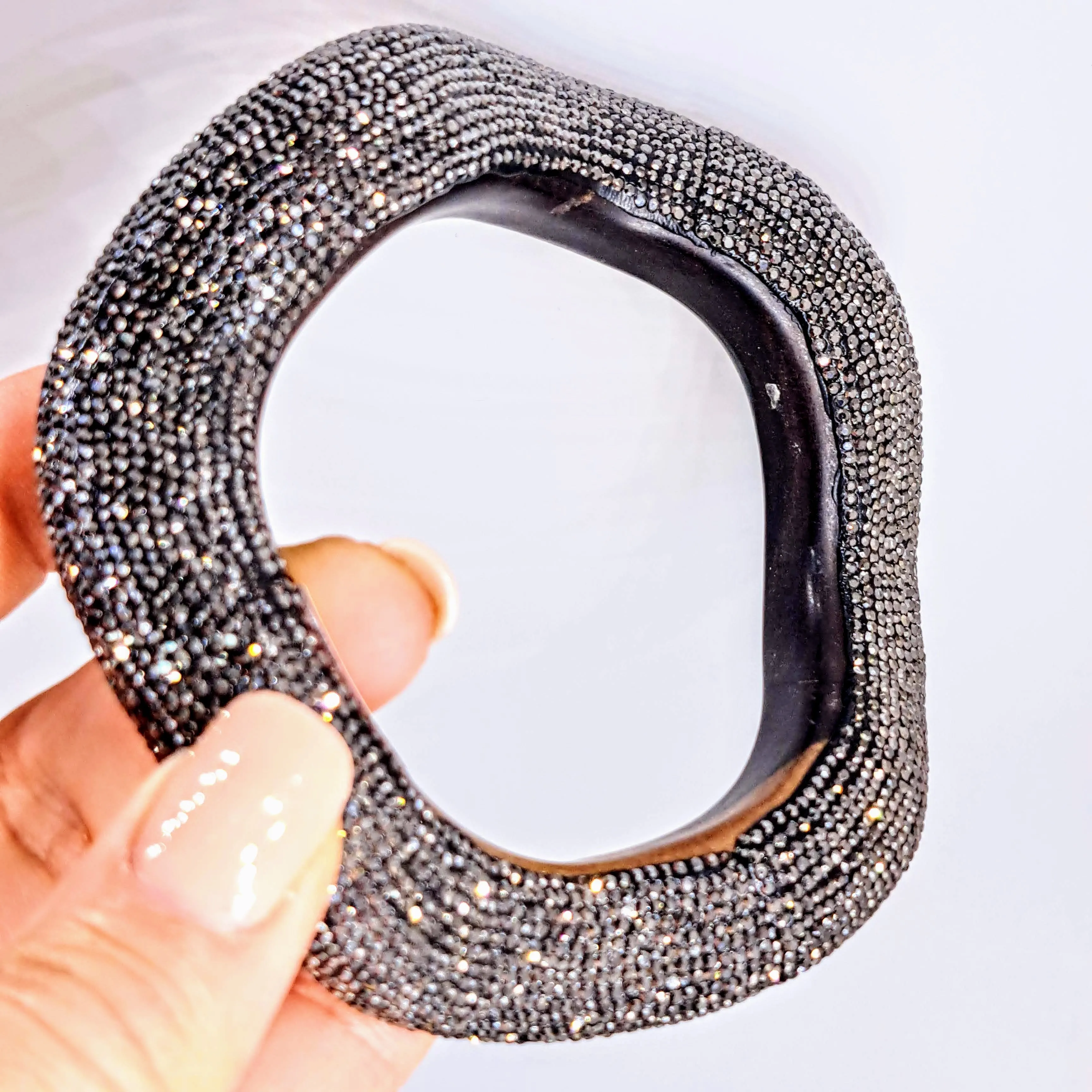 "Sparkle & Shine" Sz Med. Bracelet - Ebony, 24K Gold Leaf, Swarovski Pave'