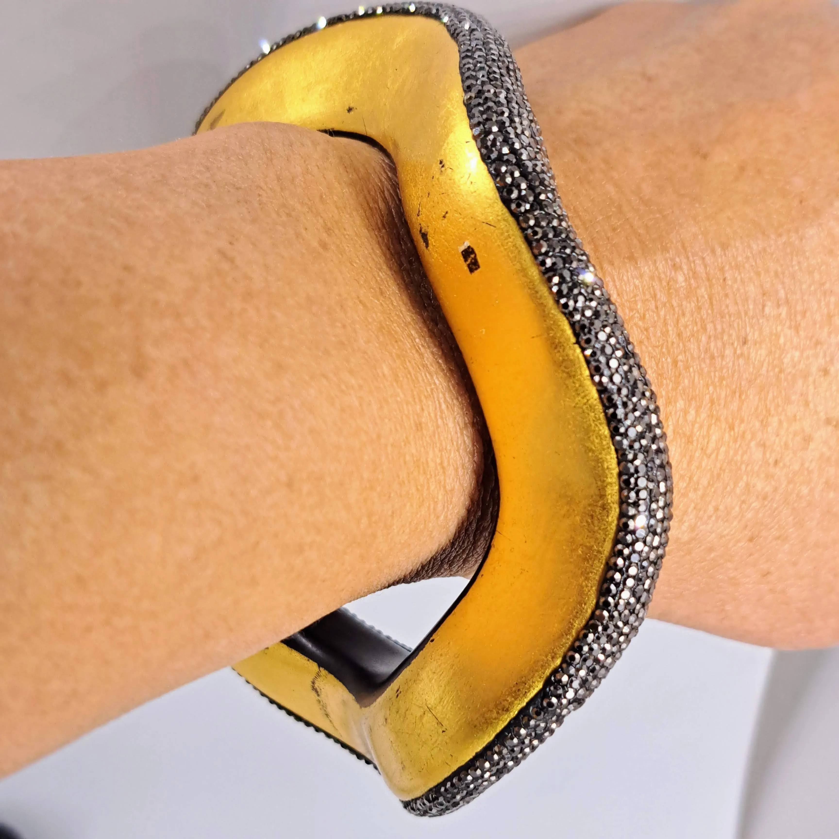 "Sparkle & Shine" Sz Med. Bracelet - Ebony, 24K Gold Leaf, Swarovski Pave'