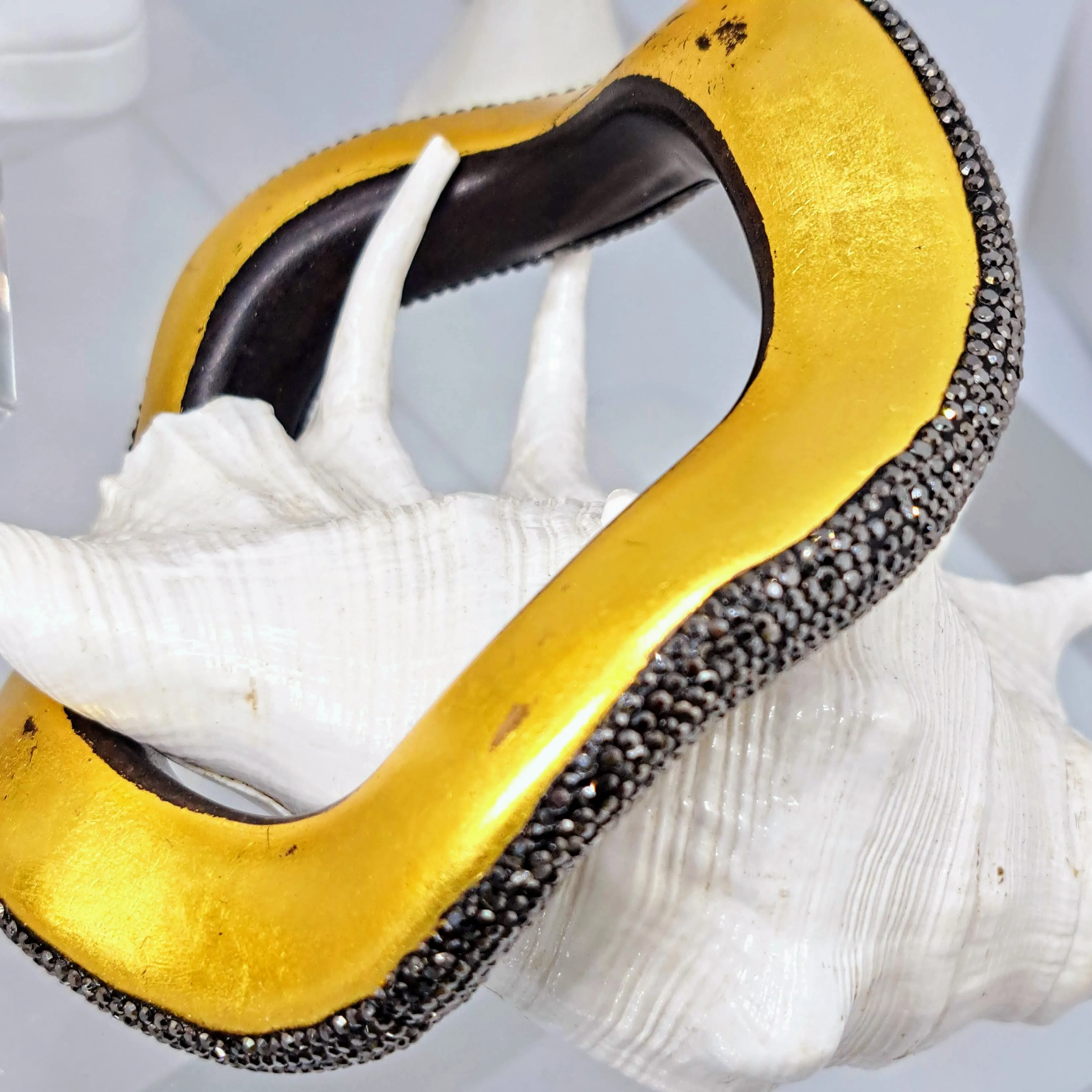"Sparkle & Shine" Sz Med. Bracelet - Ebony, 24K Gold Leaf, Swarovski Pave'