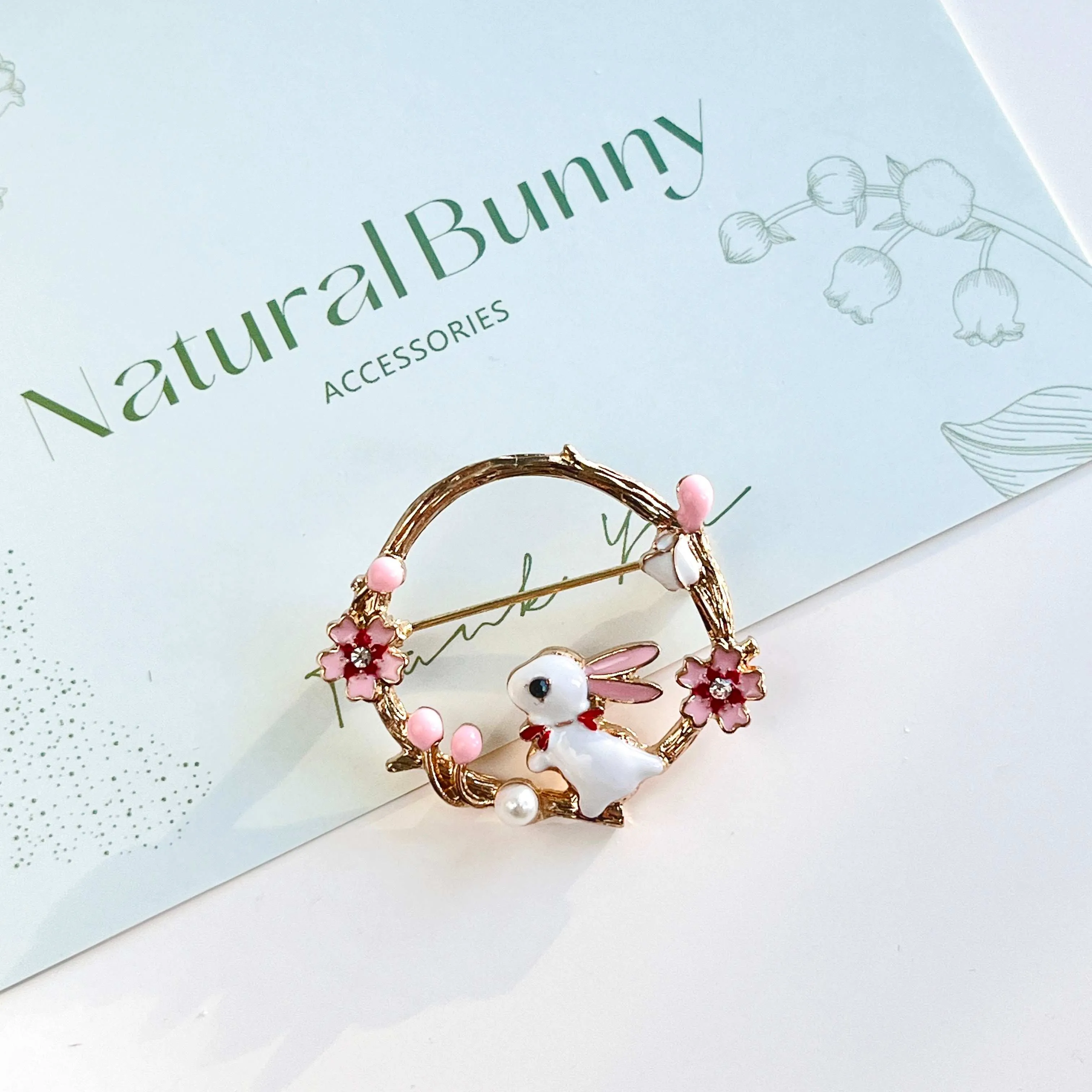 Rabbit With Cherry Blossom Brooch