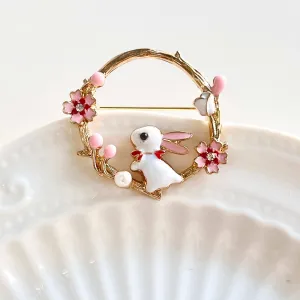 Rabbit With Cherry Blossom Brooch