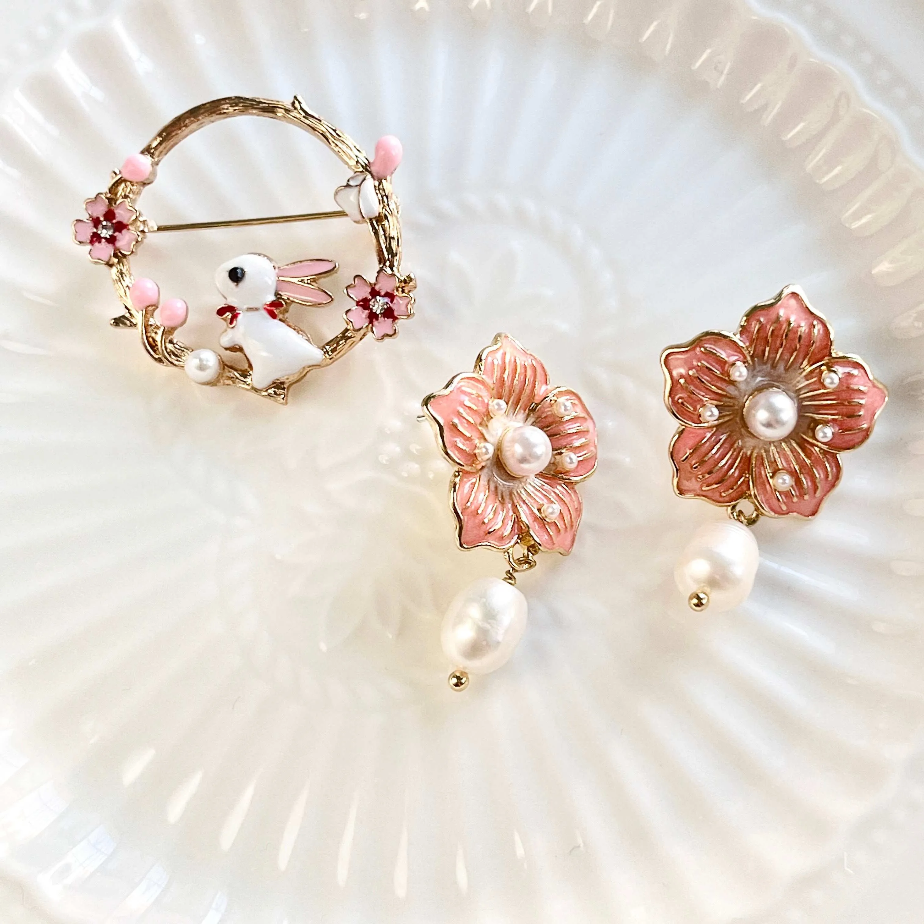 Rabbit With Cherry Blossom Brooch