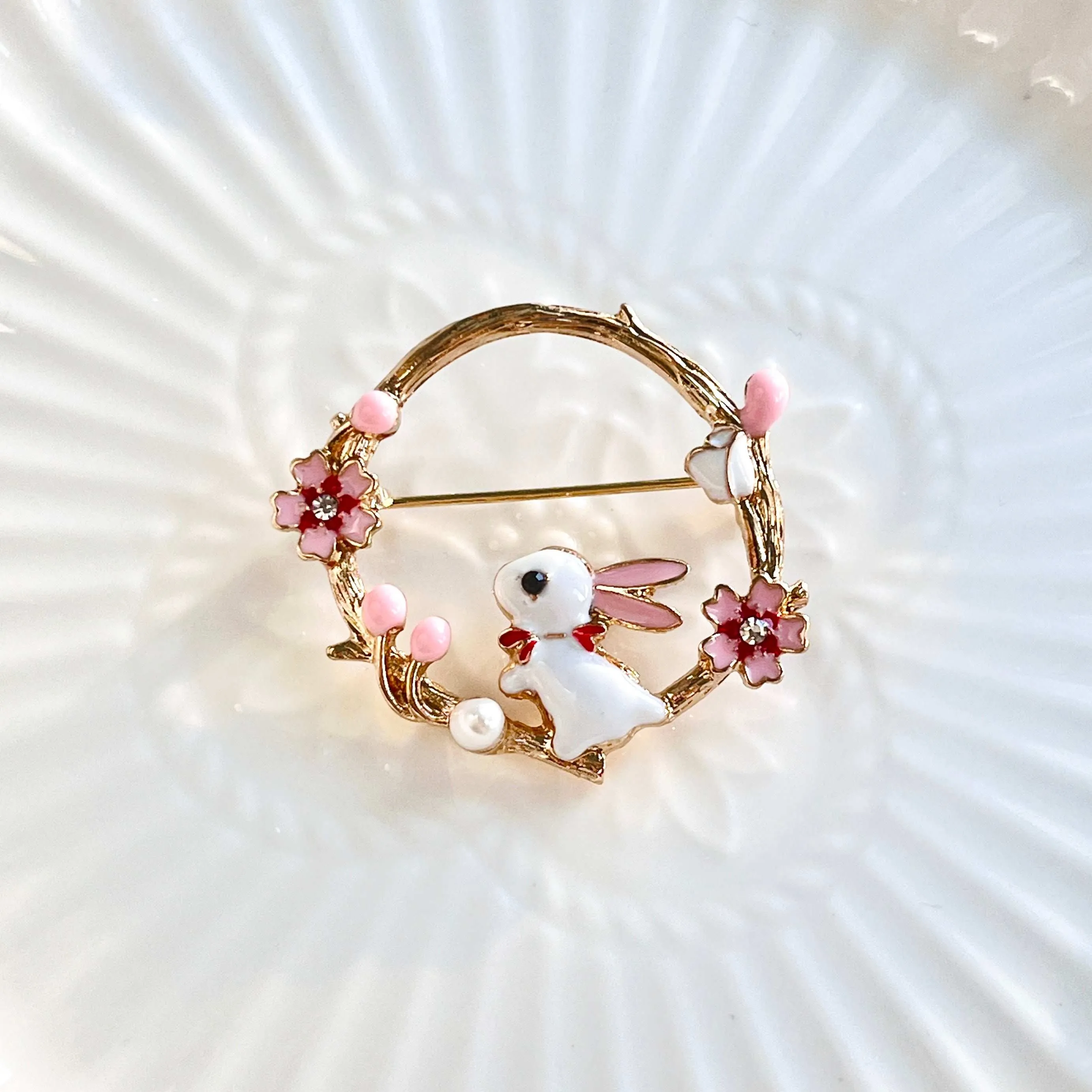 Rabbit With Cherry Blossom Brooch