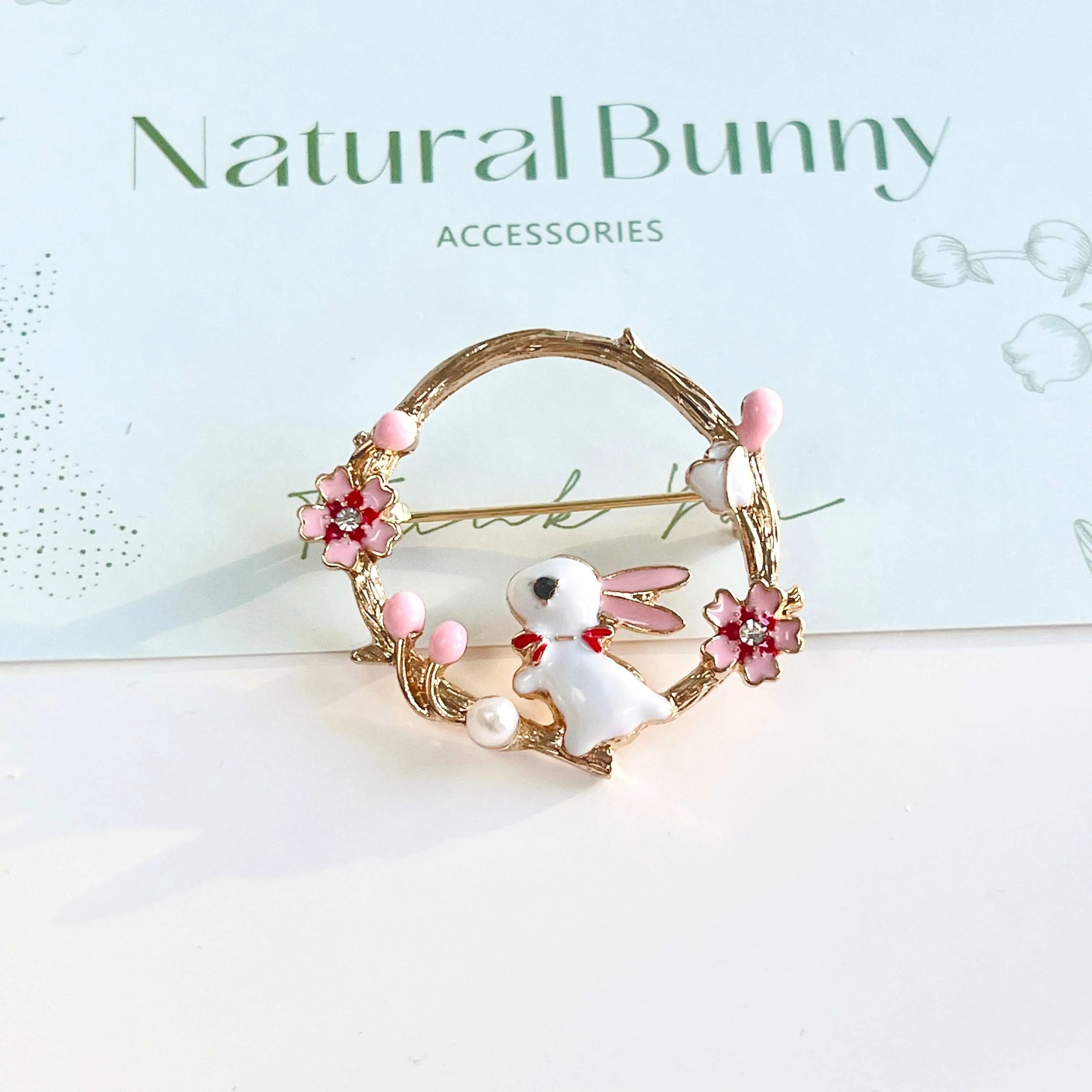 Rabbit With Cherry Blossom Brooch