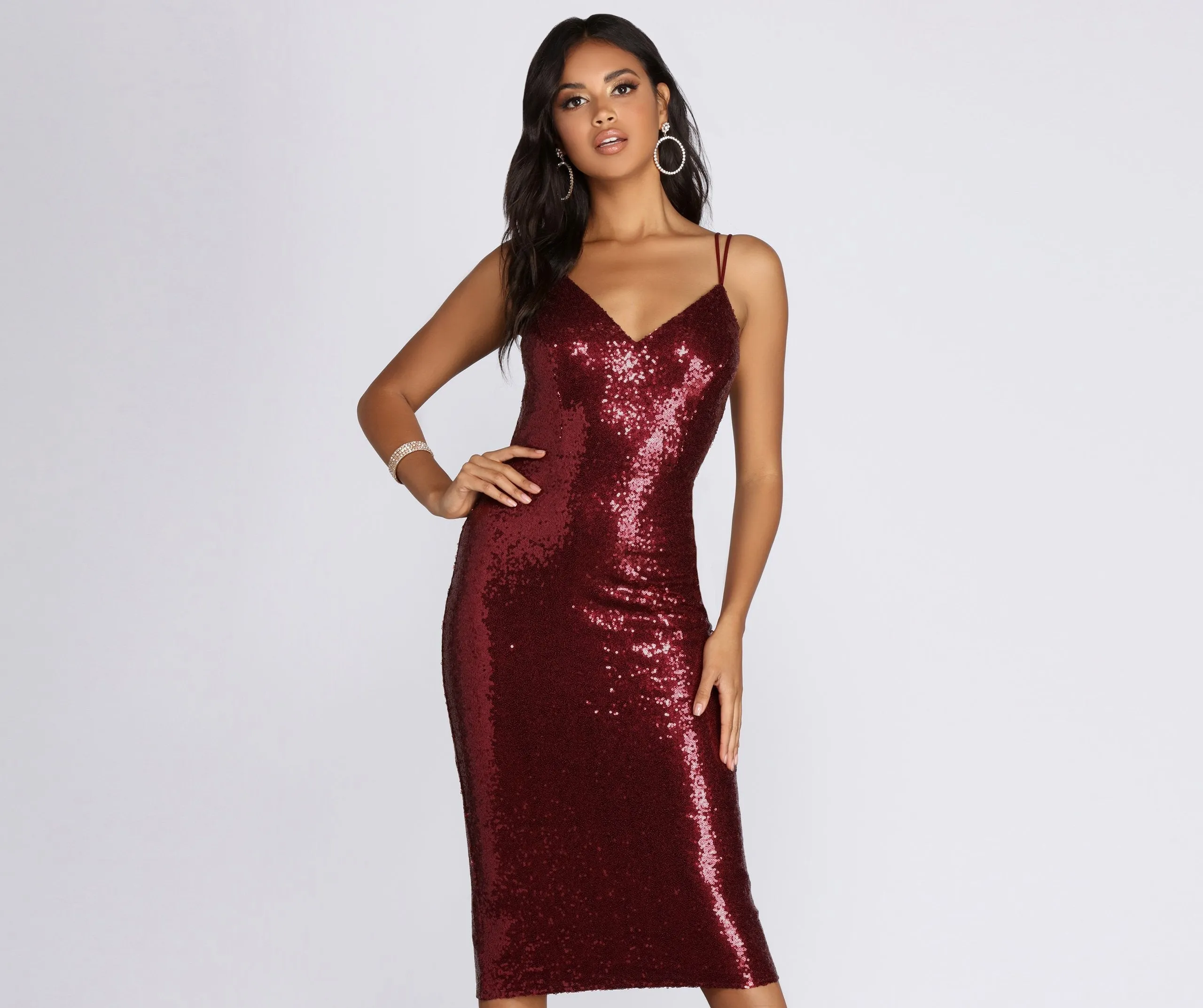 Raegan Formal Stylish Sequin Midi Dress
