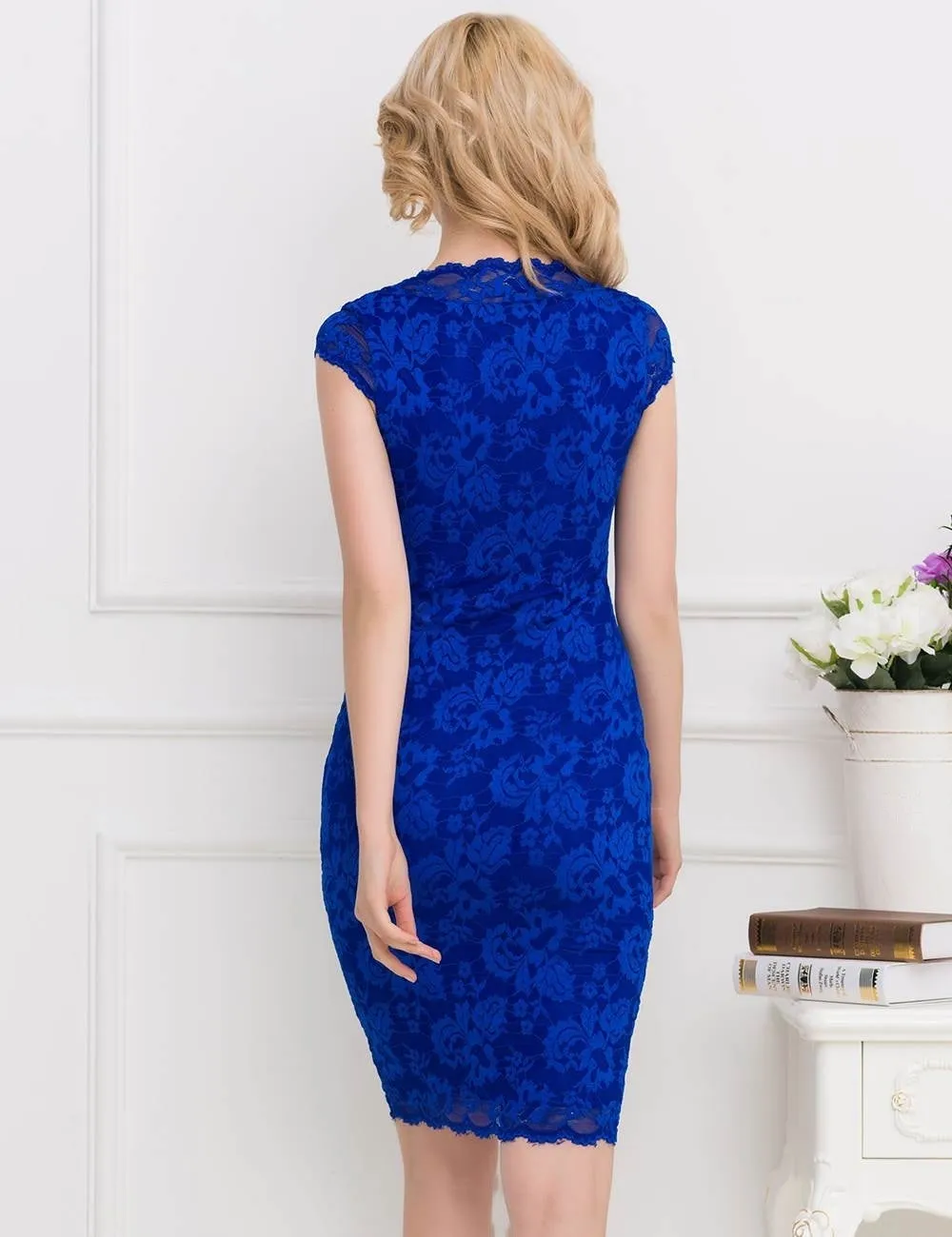 Red & Blue Backless Formal Evening Dress With Golden Strap