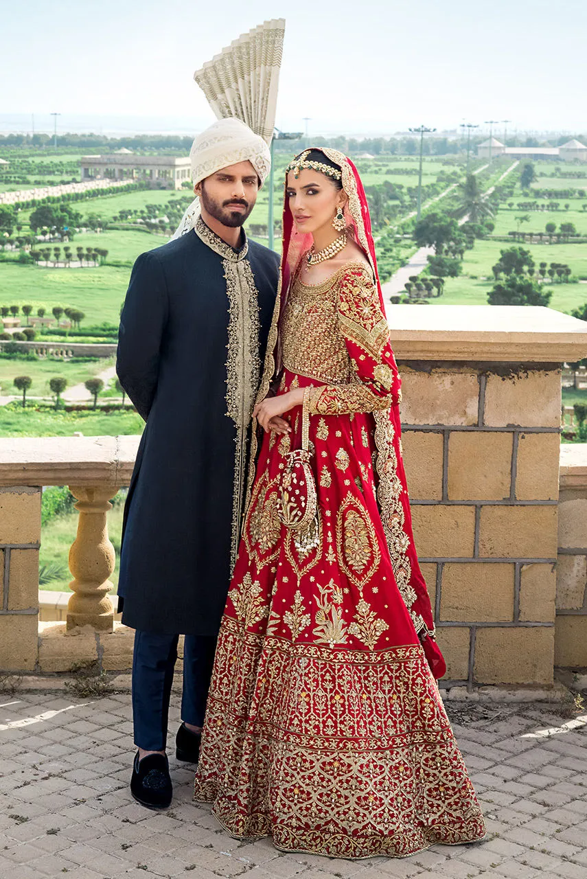 Red Bridal Dress Pakistani in Traditional Pishwas Style