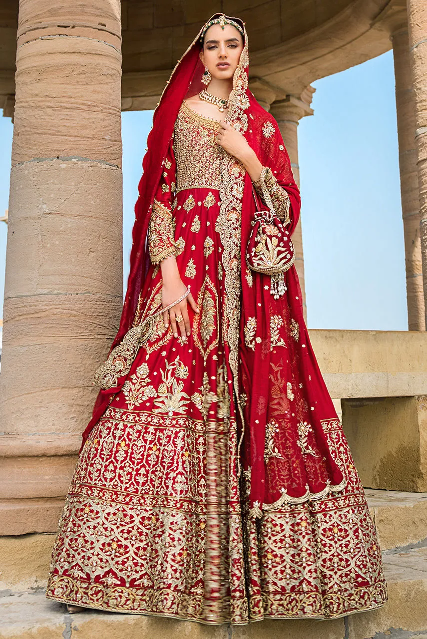 Red Bridal Dress Pakistani in Traditional Pishwas Style