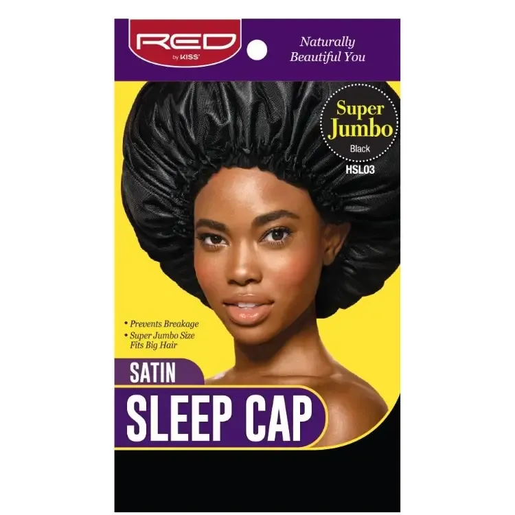 Red by kiss Satin Sleep Cap, Black, Super Jumbo HSL03