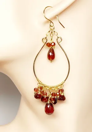 Red Garnet Chandelier Earrings Gold Fill