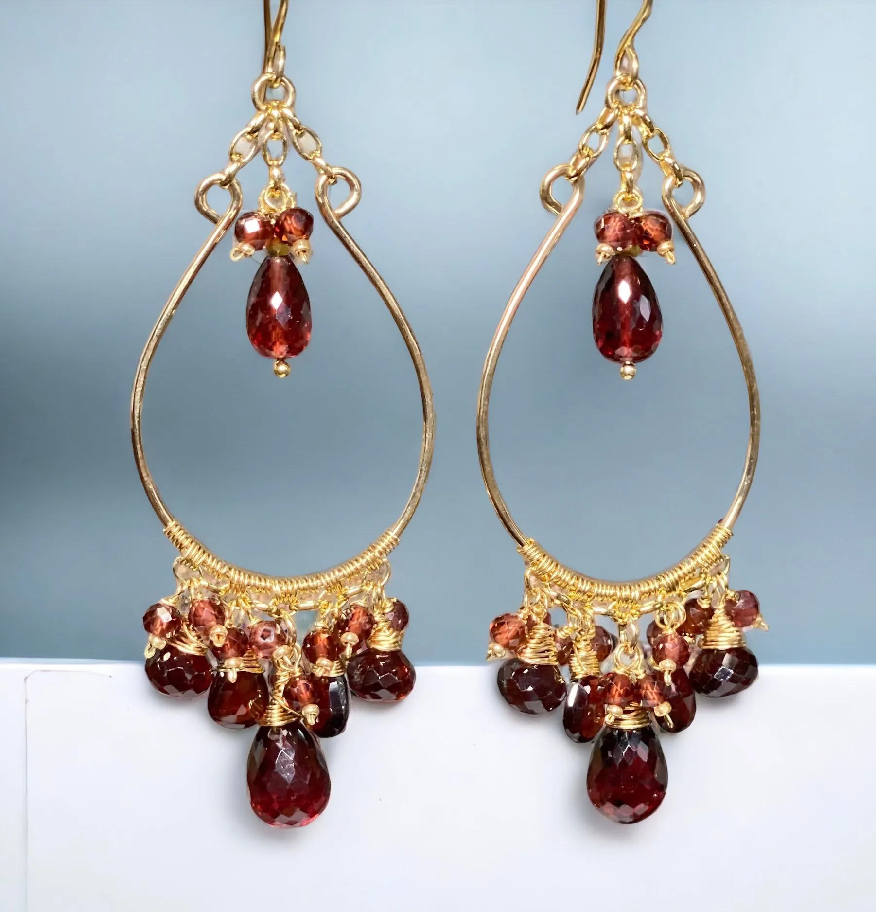 Red Garnet Chandelier Earrings Gold Fill