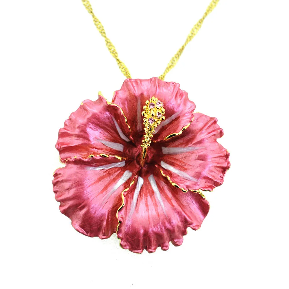 Red Hawaiian Hibiscus Swarovski Crystal Flower pin brooch and Pendant
