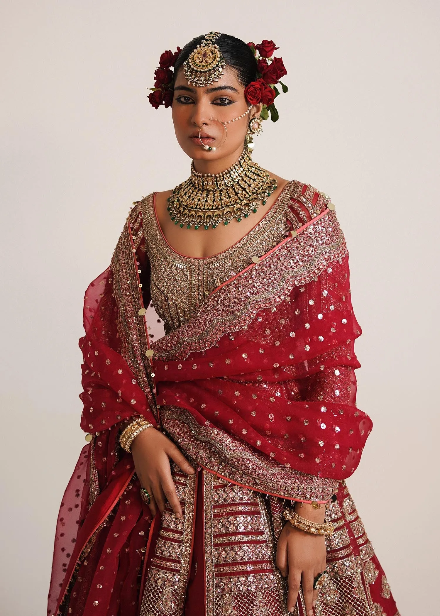 Red Lehenga Frock and Dupatta Pakistani Bridal Dress