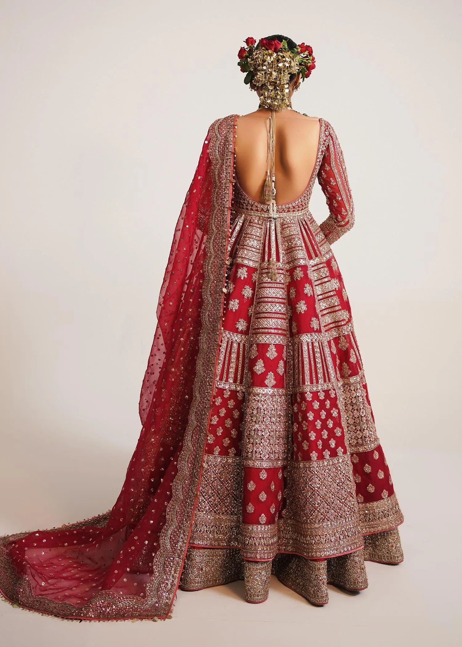 Red Lehenga Frock and Dupatta Pakistani Bridal Dress