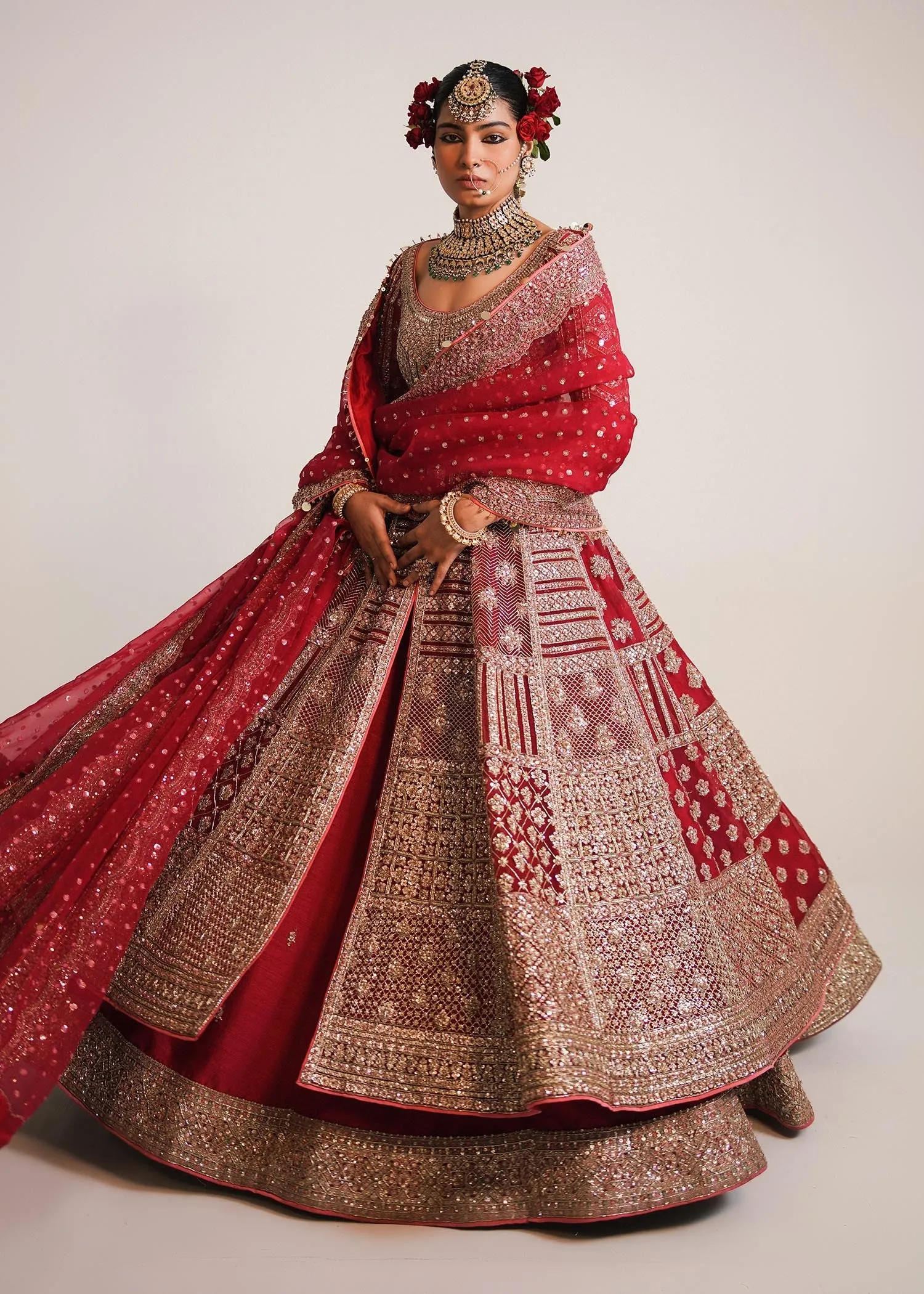 Red Lehenga Frock and Dupatta Pakistani Bridal Dress