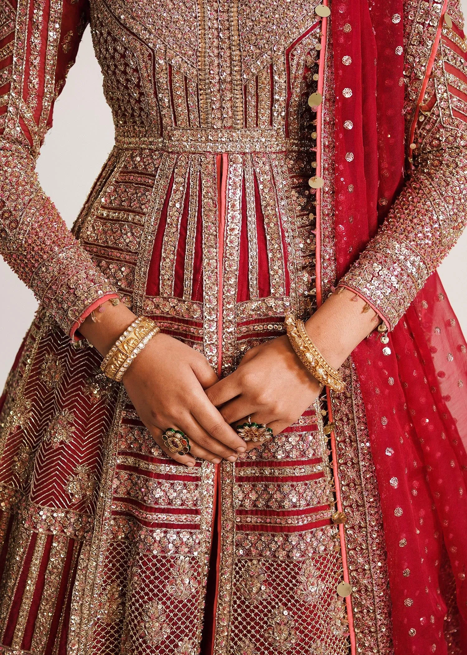Red Lehenga Frock and Dupatta Pakistani Bridal Dress