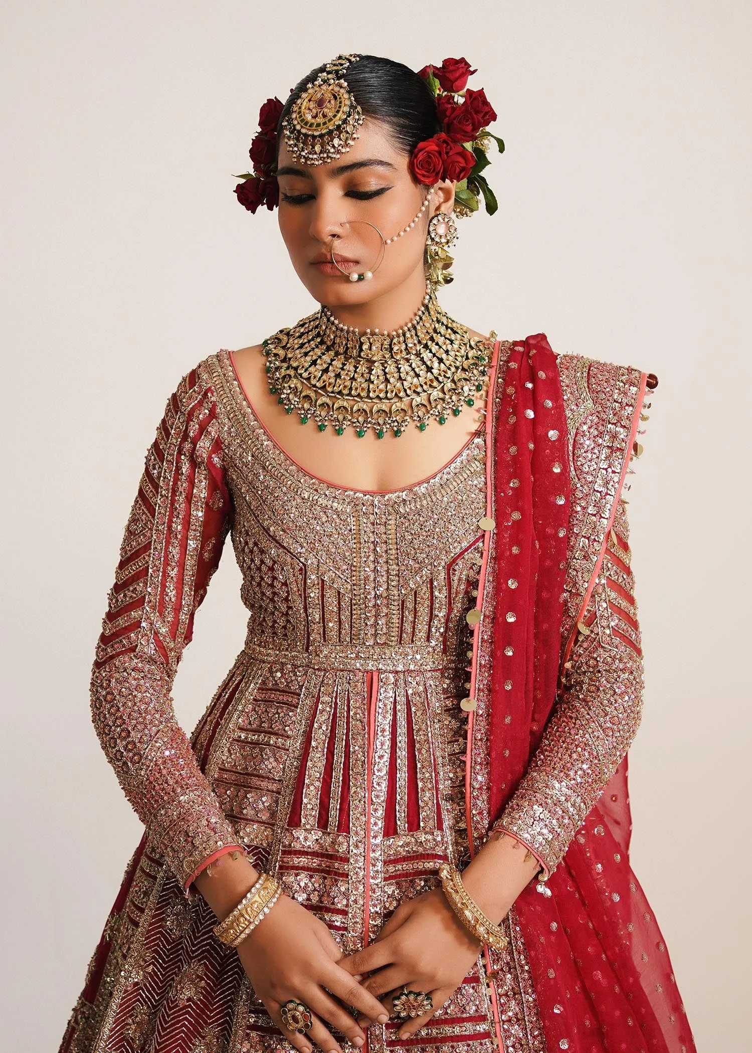 Red Lehenga Frock and Dupatta Pakistani Bridal Dress