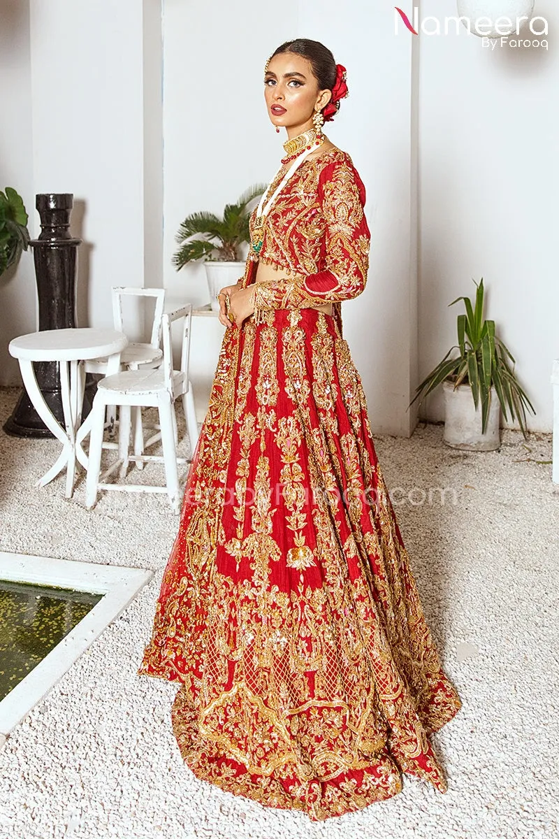 Red Lehenga with Full Sleeves Choli and Dupatta #BS649
