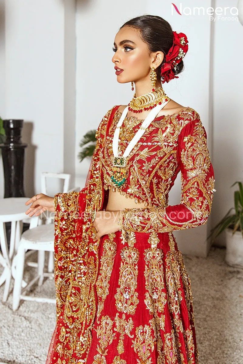 Red Lehenga with Full Sleeves Choli and Dupatta #BS649
