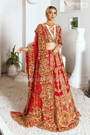 Red Lehenga with Full Sleeves Choli and Dupatta #BS649