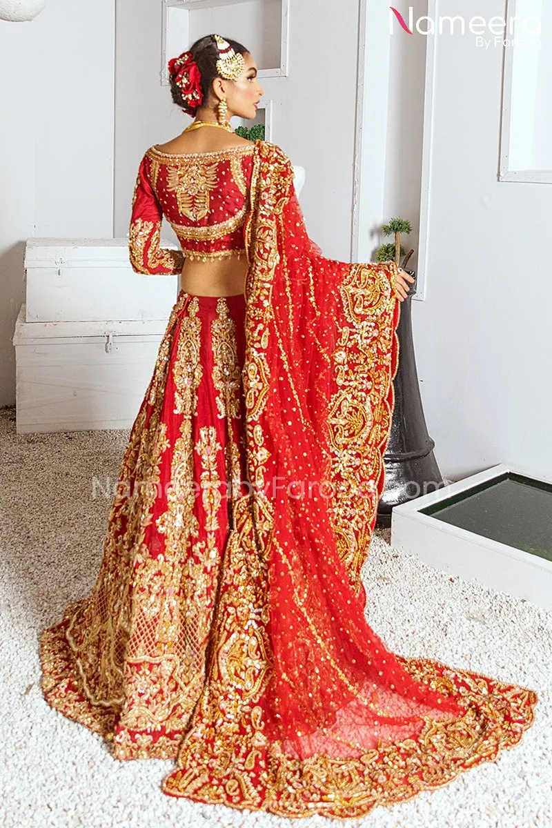 Red Lehenga with Full Sleeves Choli and Dupatta #BS649