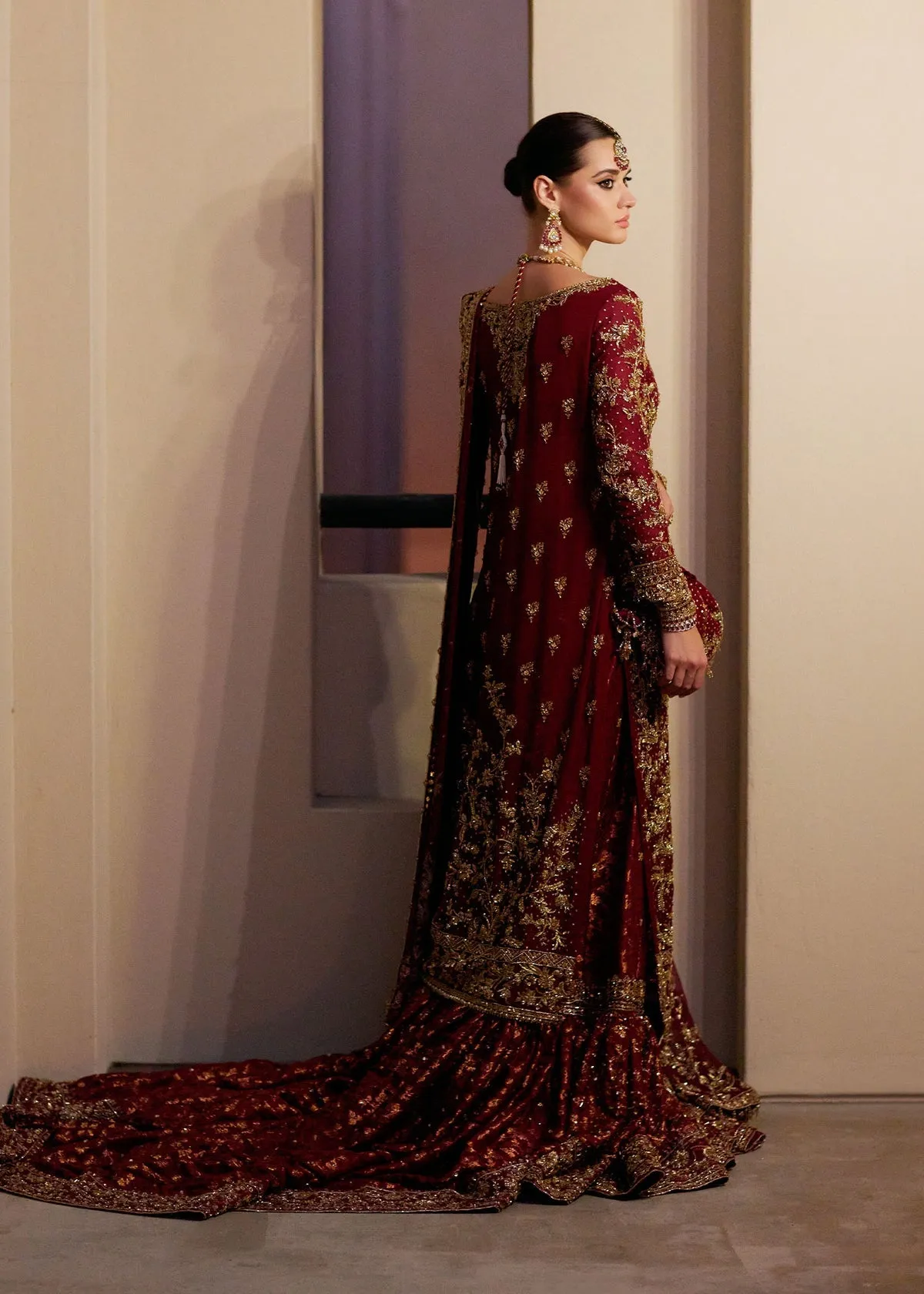 Red Pakistani Wedding Dress in Bridal Gharara Style