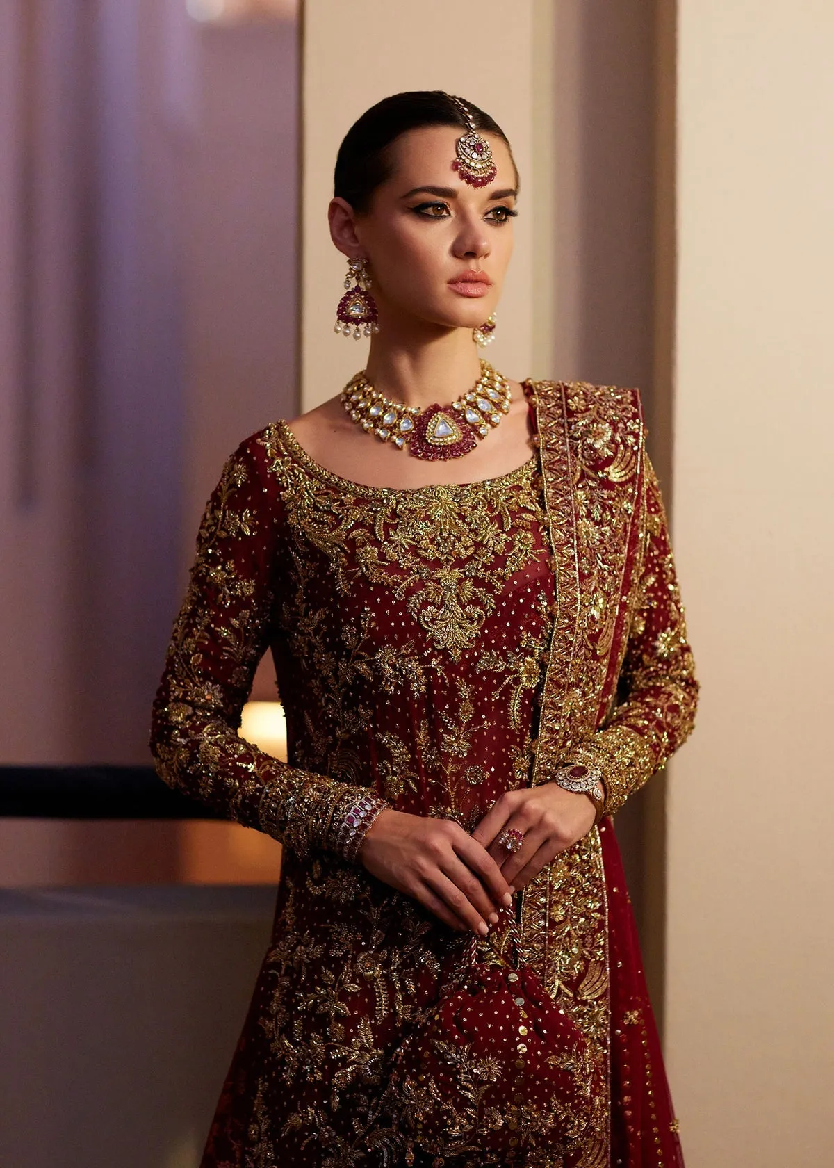 Red Pakistani Wedding Dress in Bridal Gharara Style