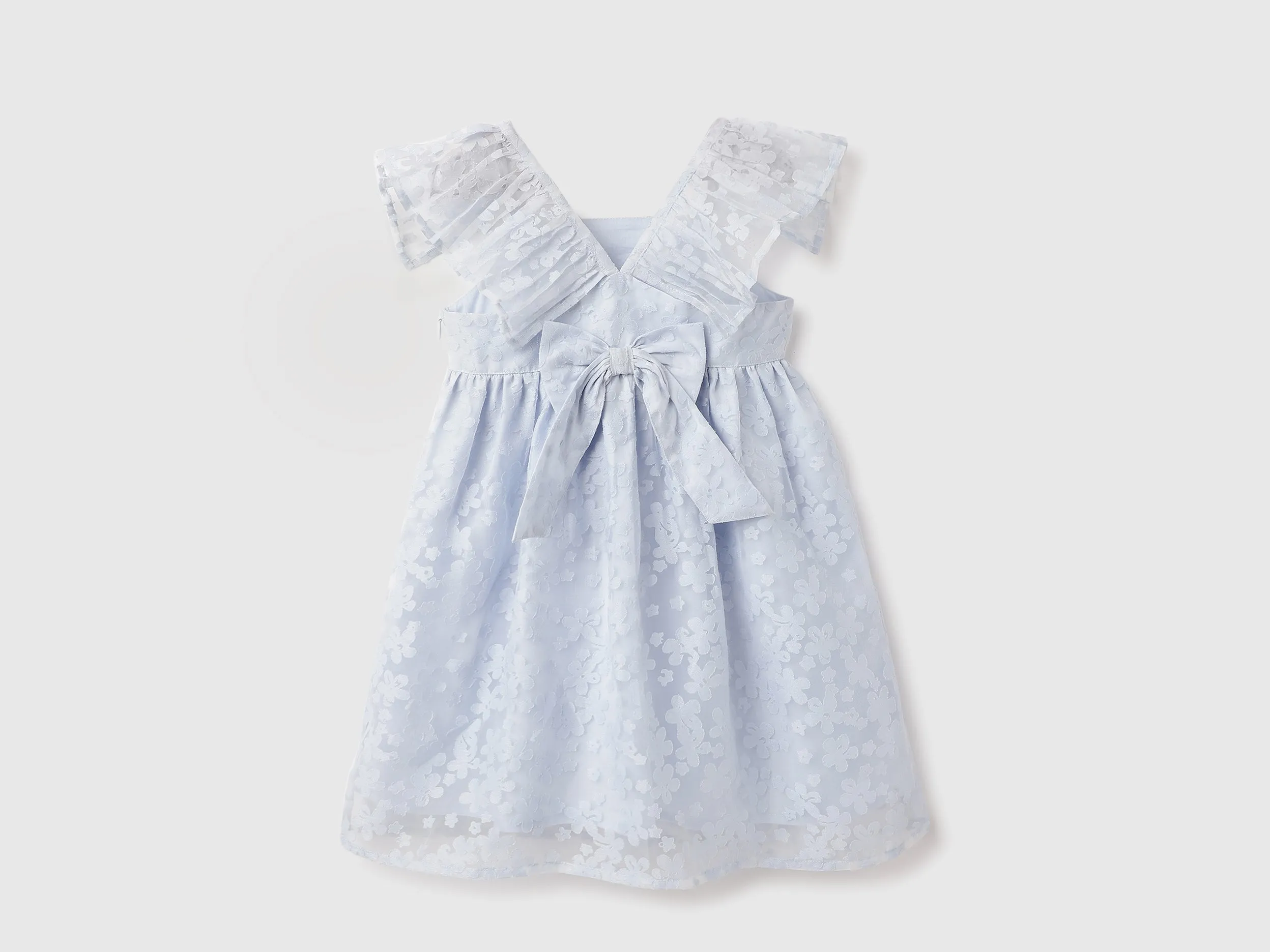 Regular Fit Square Neck Burnt Out Floral A-Line Bow Dress