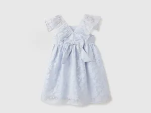 Regular Fit Square Neck Burnt Out Floral A-Line Bow Dress