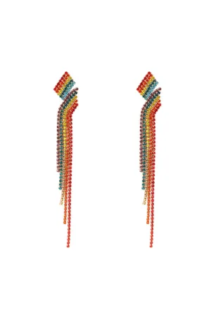 RHINESTONE LAYERED TASSEL DROP EARRINGS