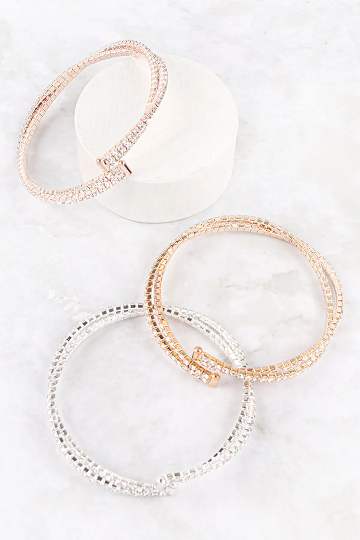 RHINESTONE TWISTED MEMORY WIRE CUFF BRACELET