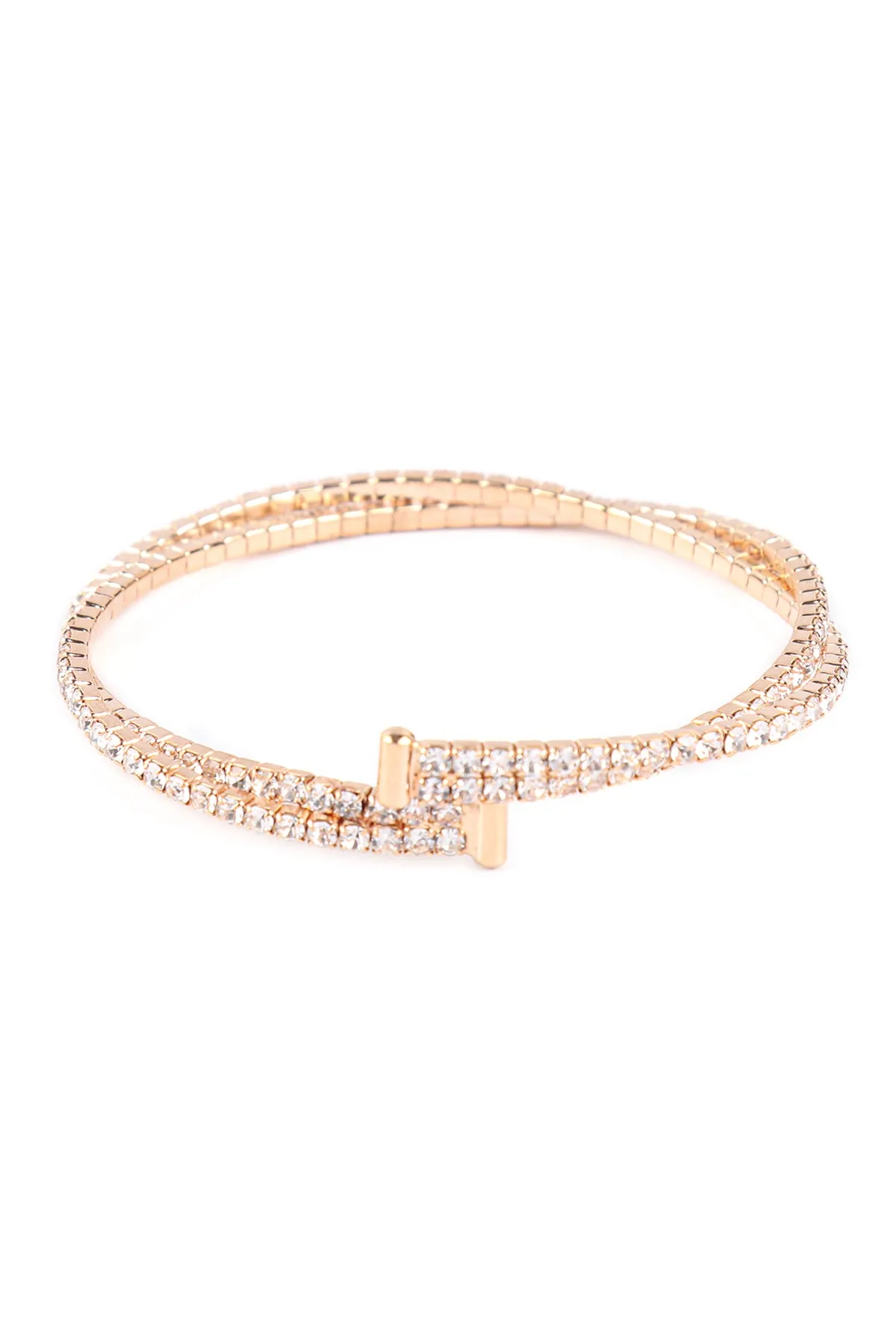 RHINESTONE TWISTED MEMORY WIRE CUFF BRACELET