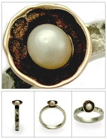 Rose Gold Silver Pearl Ring - Delicate.
