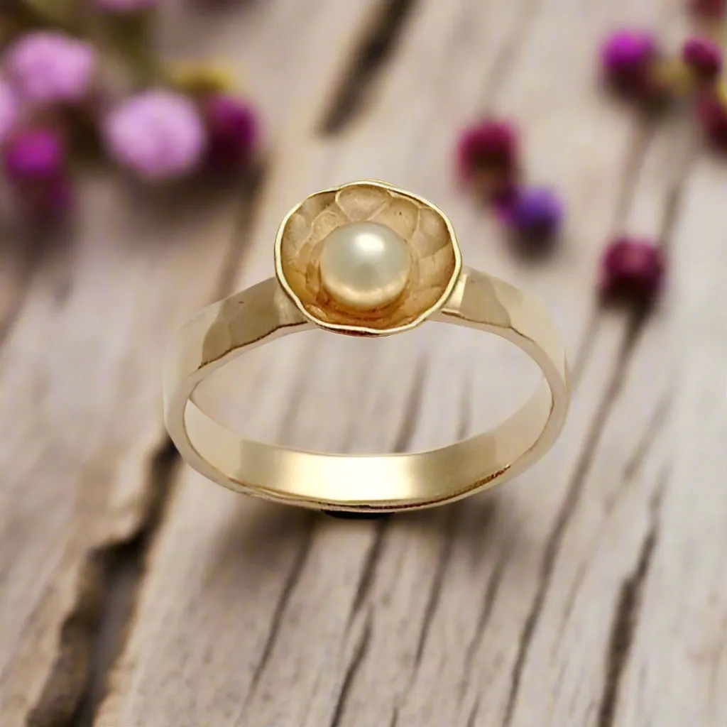 Rose Gold Silver Pearl Ring - Delicate.