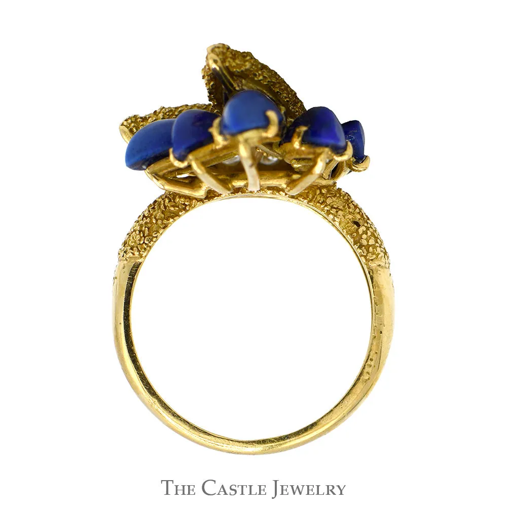 Round Diamond and Marquise Lapis Cartier Designer Cluster Ring in 18k Yellow Gold