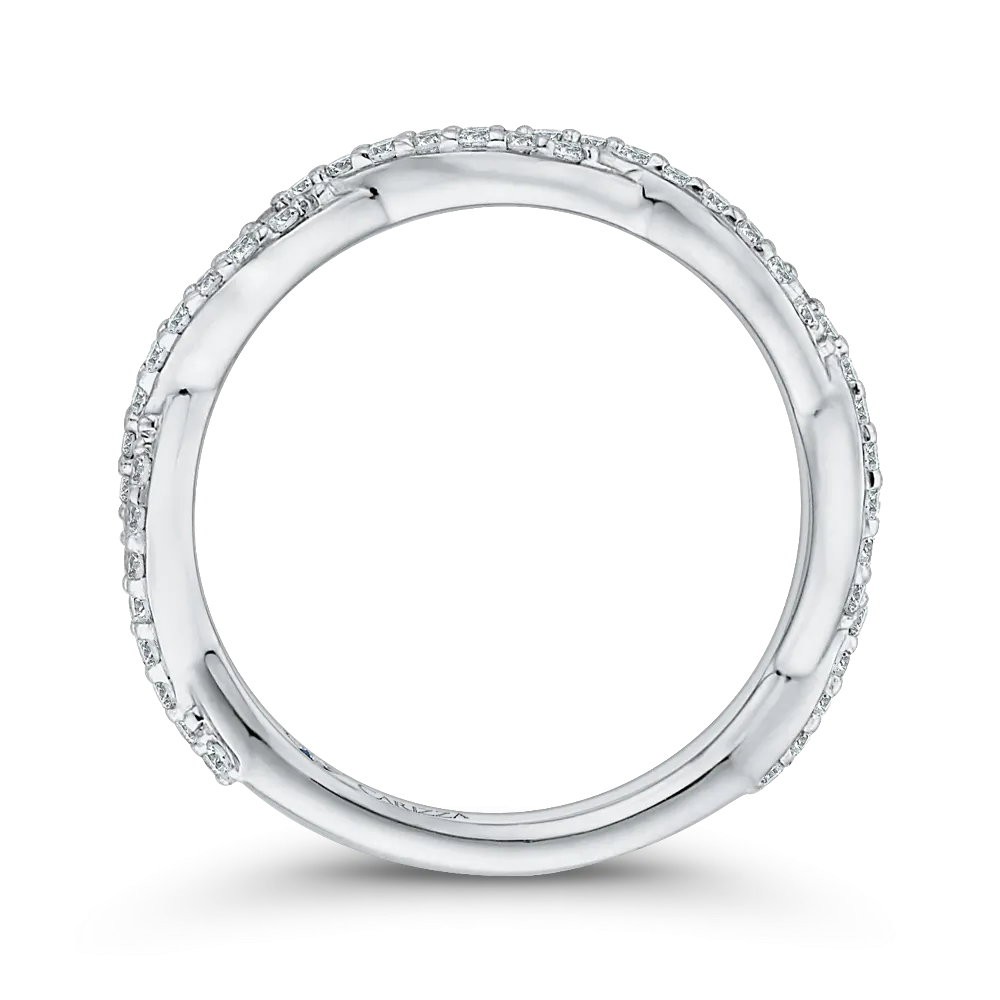 Round Diamond Crossover Wedding Band in 14K White Gold