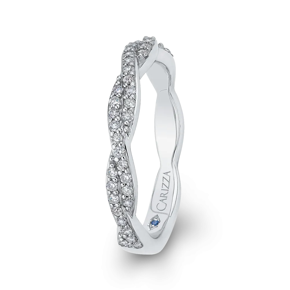Round Diamond Crossover Wedding Band in 14K White Gold