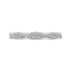Round Diamond Crossover Wedding Band in 14K White Gold