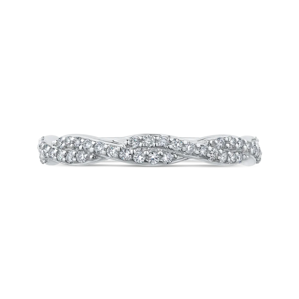 Round Diamond Crossover Wedding Band in 14K White Gold