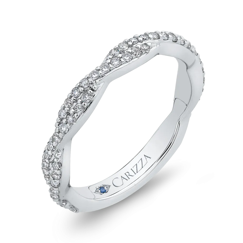 Round Diamond Crossover Wedding Band in 14K White Gold