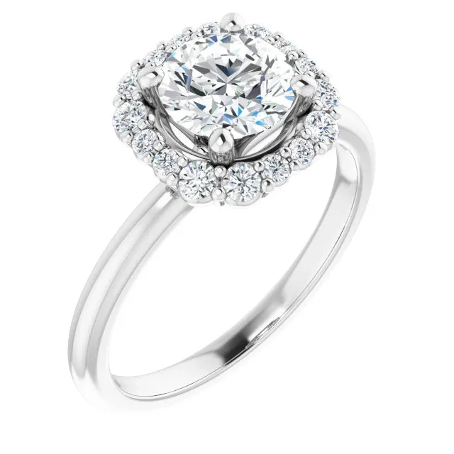 Round Diamond Cushion Halo Engagement Ring