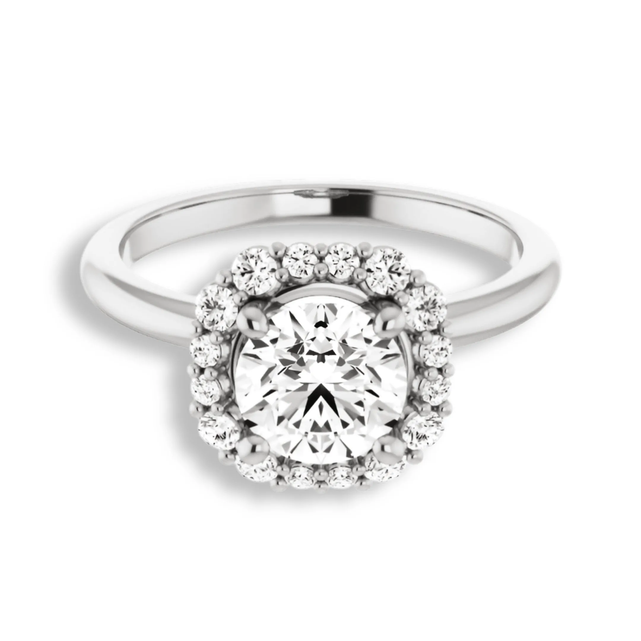 Round Diamond Cushion Halo Engagement Ring