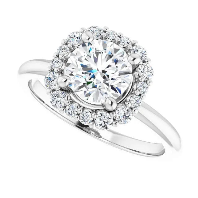 Round Diamond Cushion Halo Engagement Ring