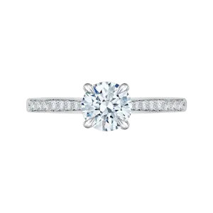 Round Diamond Solitaire with Accents Engagement Ring in 14K White Gold (Semi-Mount)
