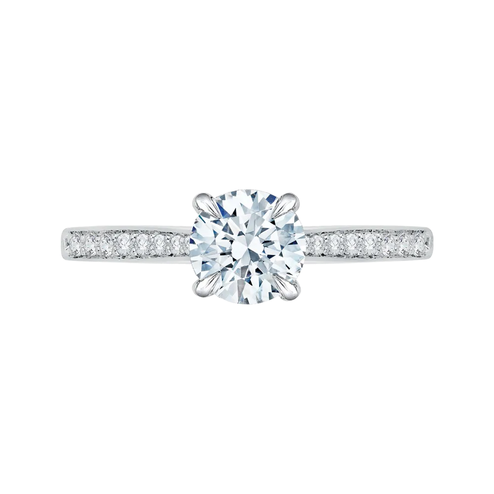 Round Diamond Solitaire with Accents Engagement Ring in 14K White Gold (Semi-Mount)
