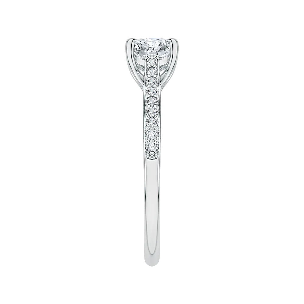 Round Diamond Solitaire with Accents Engagement Ring in 14K White Gold (Semi-Mount)