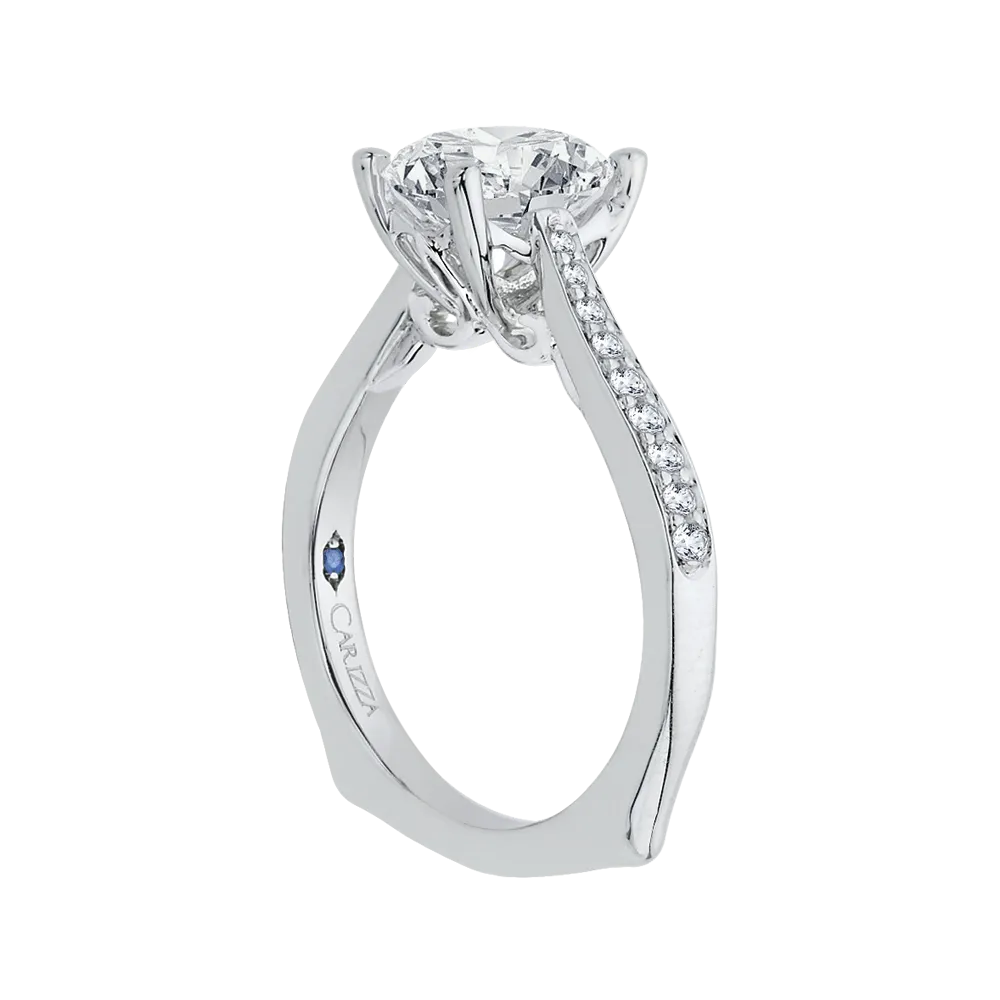 Round Diamond Solitaire with Accents Engagement Ring in 14K White Gold (Semi-Mount)